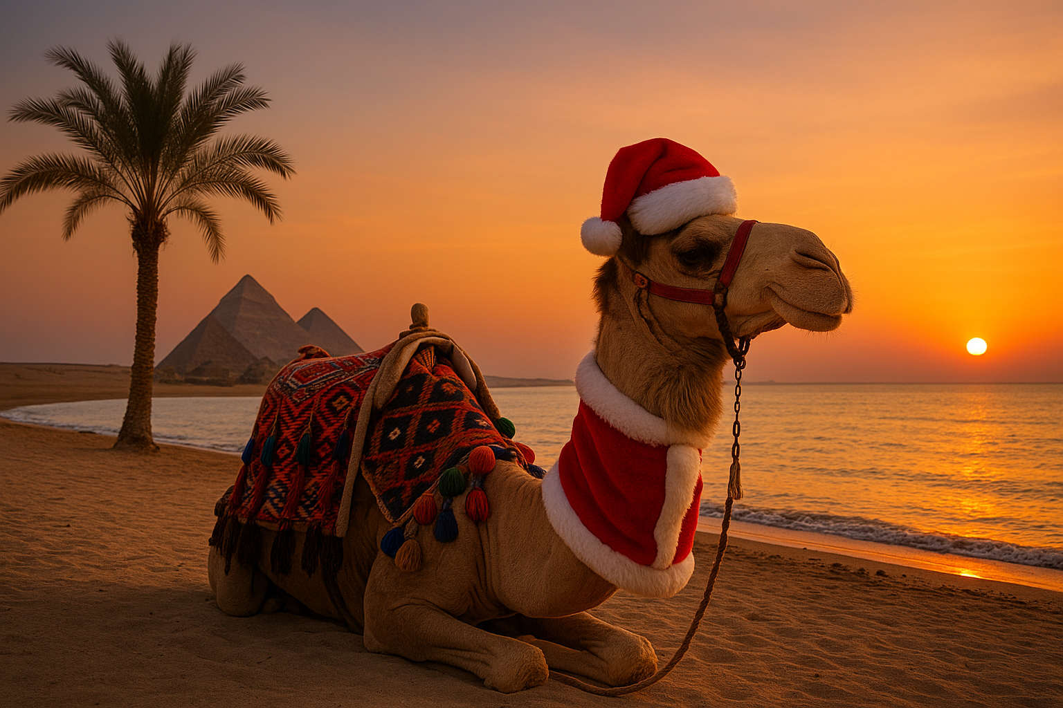 Weihnachten & Silvester in Ägypten – Hurghada & Marsa Alam: Kamel vor Pyramiden am Roten Meer