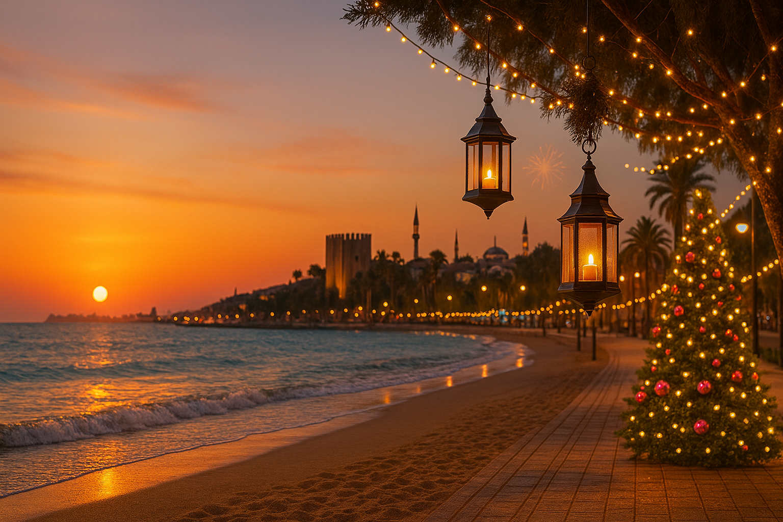 Weihnachten & Silvester in der Türkei – Antalya,
 Side,
 Belek & Lara: Strandpromenade bei Sonnenuntergang
