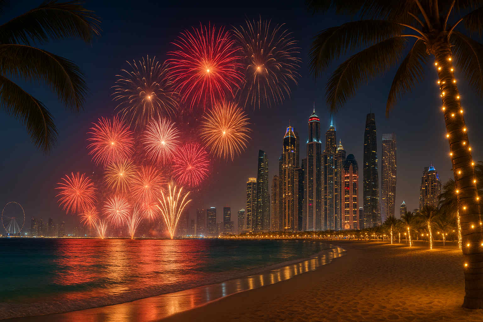 Silvester & Weihnachten in Dubai – Feuerwerk und Skyline an der Marina,
 Vereinigte Arabische Emirate